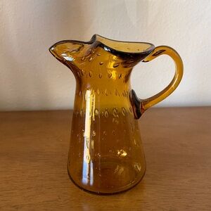 Vintage Empoli Amber Glass Pitcher Bubble Texture Hand Blown Style MCM Decor